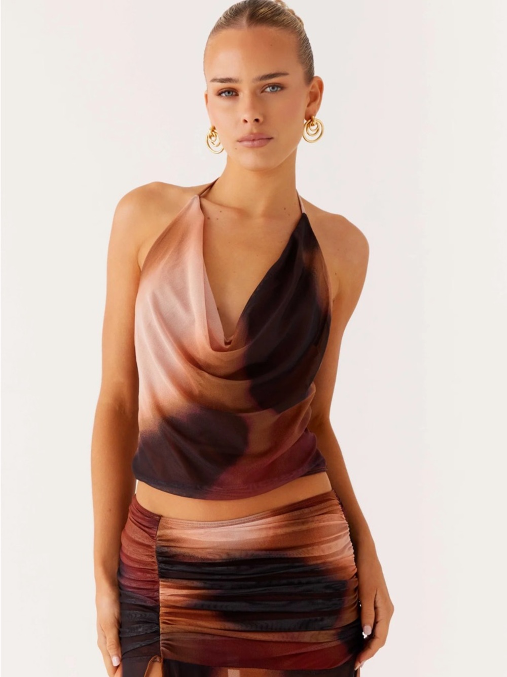 Peppermayo Brown and Black Ombre Cowl Halter Top